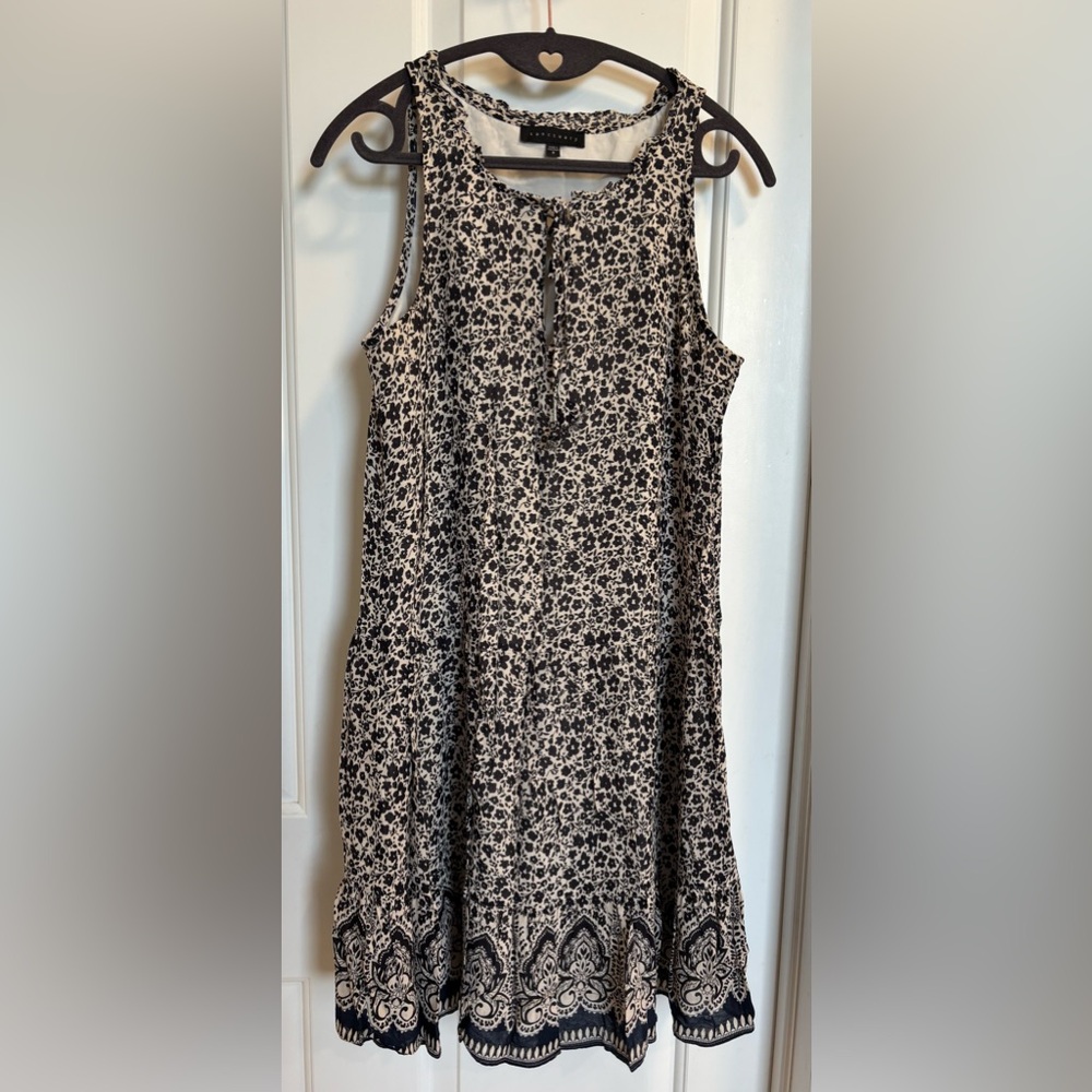 Sanctuary Black & Cream Floral Sleeveless Boho Dress Women’s Small